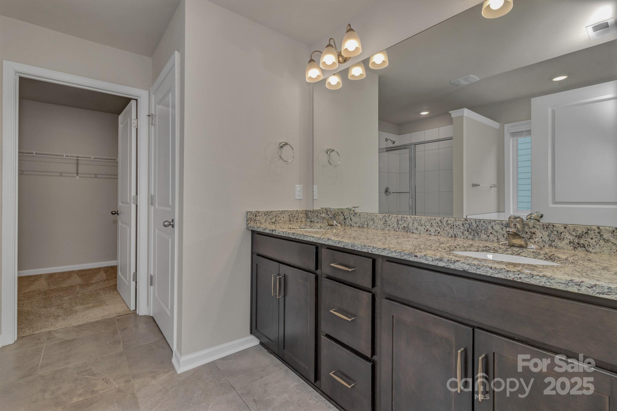 59 Thornberry Road Hendersonville, NC 28792 - Photo 32 of 48 a bathroom with a granite countertop sink a light fixture and a mirror