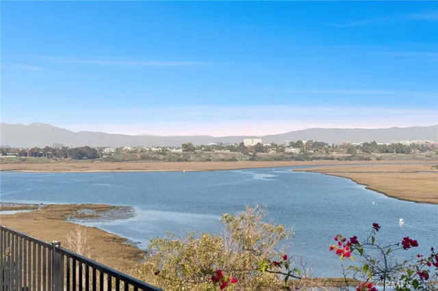 a view of a yard with an ocean view