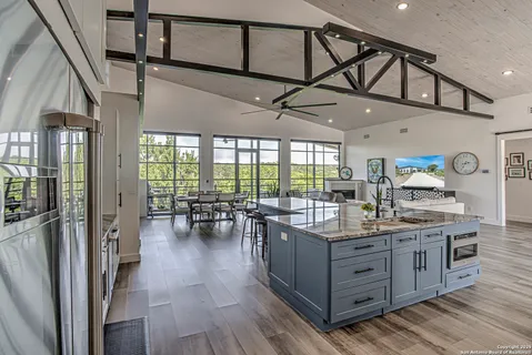 a kitchen with lots of counter top space