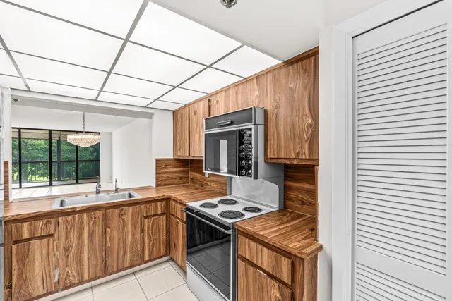 a kitchen that has a stove and a sink