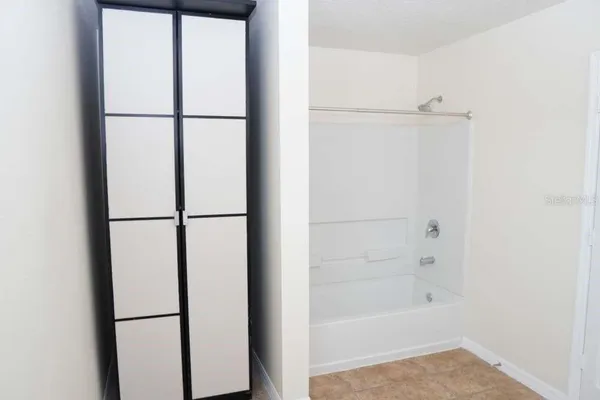 a bathroom with a bathtub