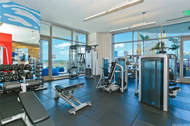 a view of a room with gym equipment