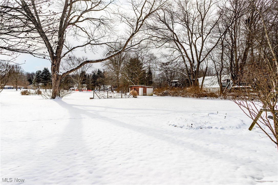 1136 Krumroy Road Akron, OH 44306 - Photo 3 of 25 Yard covered in snow with an outdoor structure