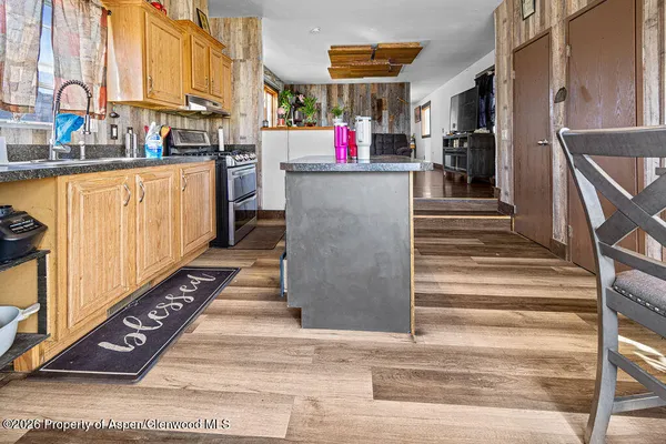 a storage room with cabinets