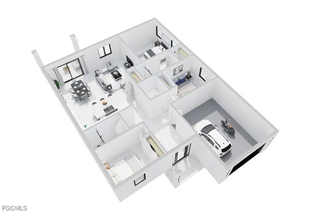 a white building with black and white walls