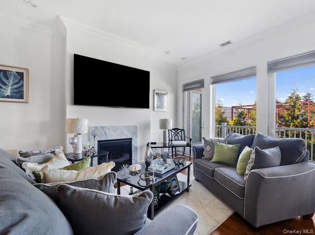 11 Island Point Bronx, NY 10464 - Photo 6 of 20 a living room with furniture a fireplace and a flat screen tv