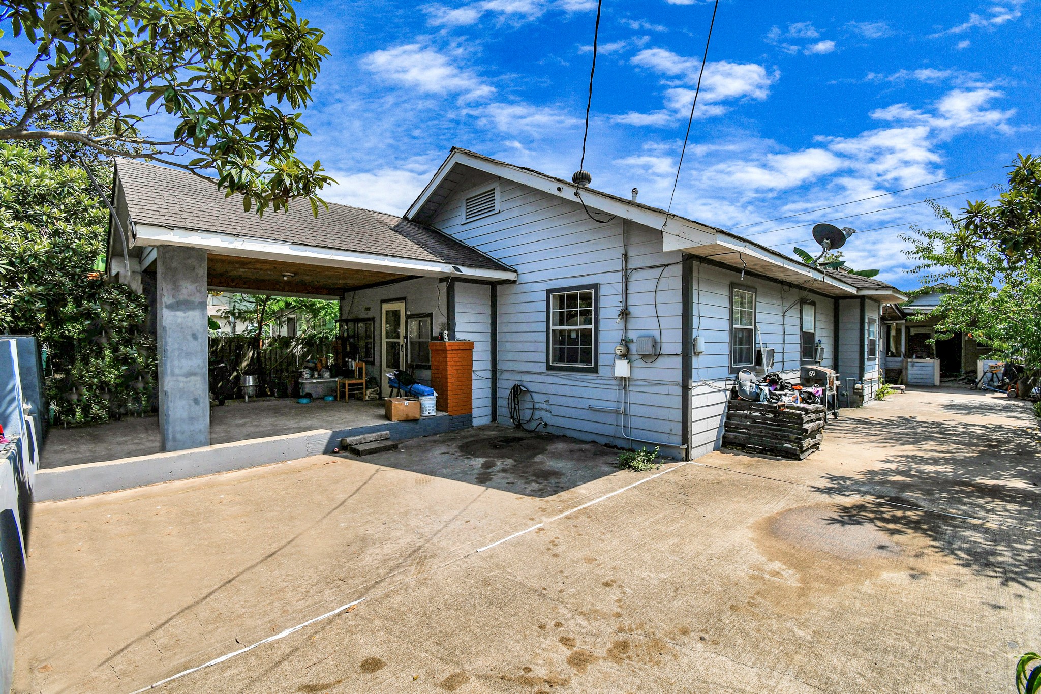 a view of a house with patio