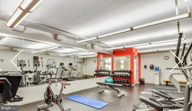a view of a room with gym equipment