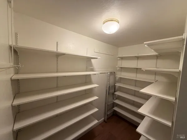 a view of walk in closet with empty racks