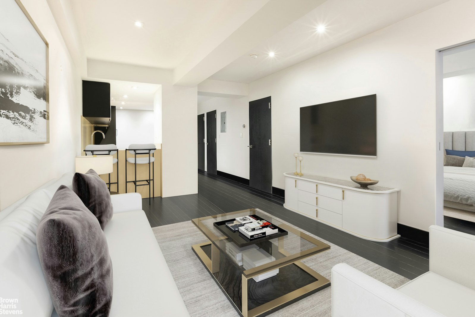 254 Park Avenue South, Unit GARDEN Manhattan, NY 10010 - Photo 15 of 18 a living room with furniture and a flat screen tv