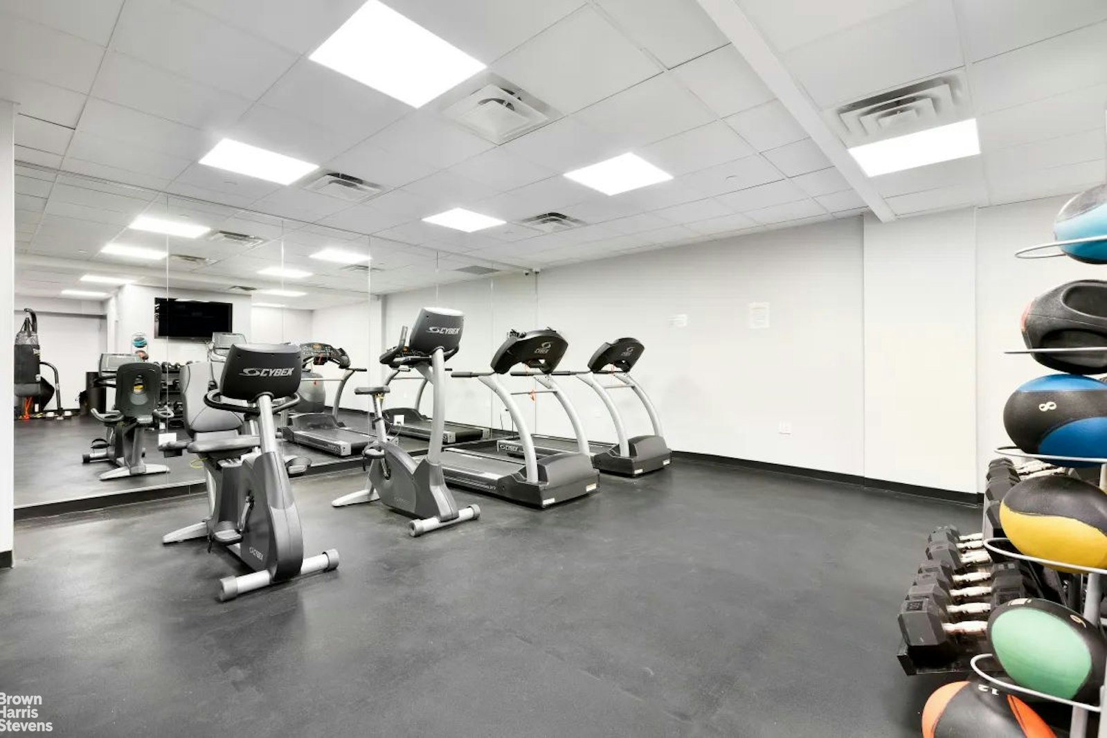 254 Park Avenue South, Unit GARDEN Manhattan, NY 10010 - Photo 9 of 18 a room with gym equipment and a view of living room