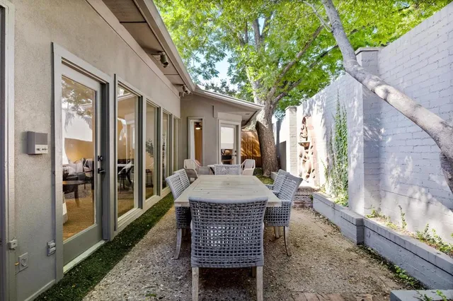 a view of an outdoor space with seating area