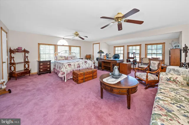 a living room with furniture a rug and white walls