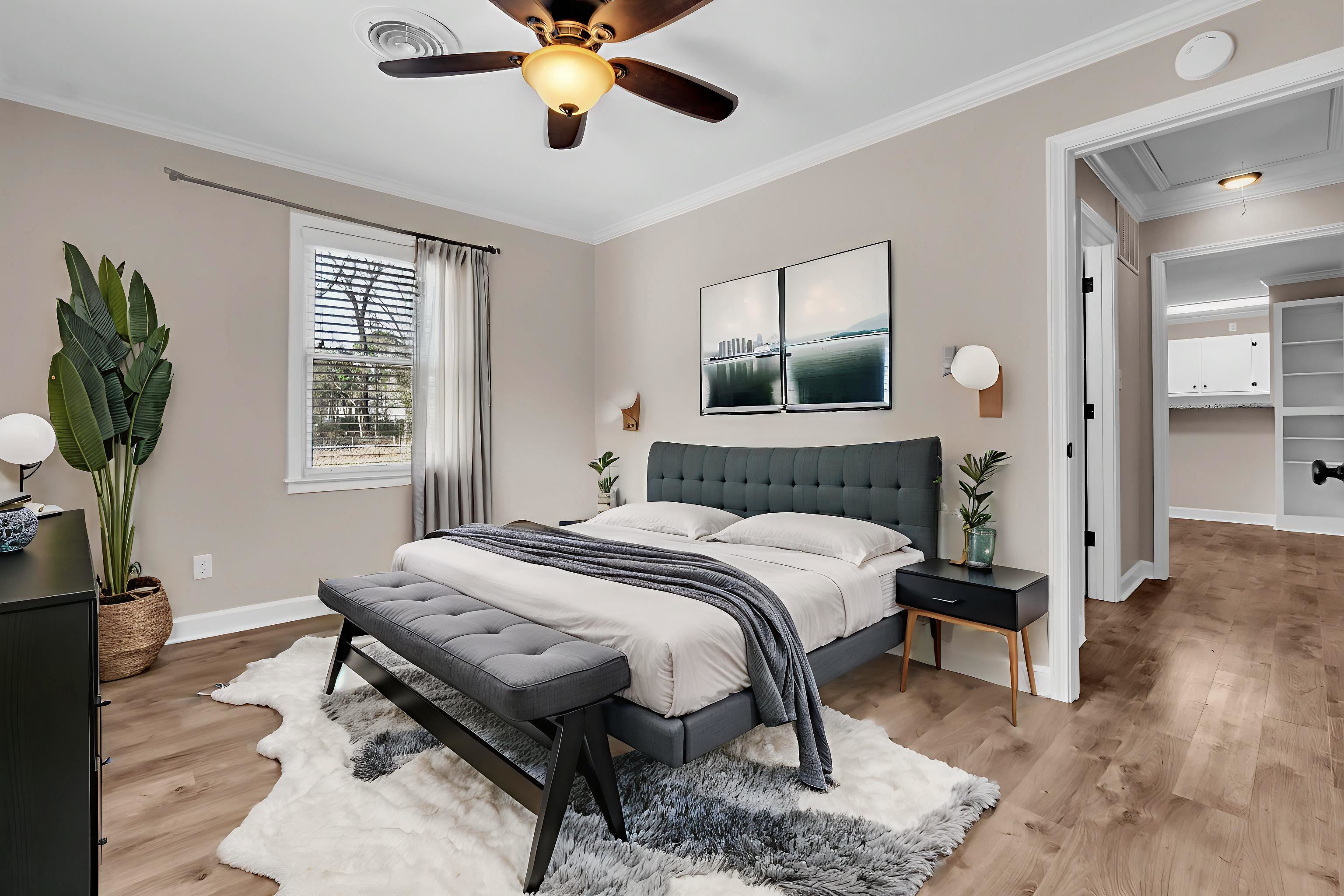 1371 Phillips Road Memphis, TN 38134 - Photo 13 of 35 Bedroom featuring wood finished floors, attic access, ceiling fan, and ornamental molding
