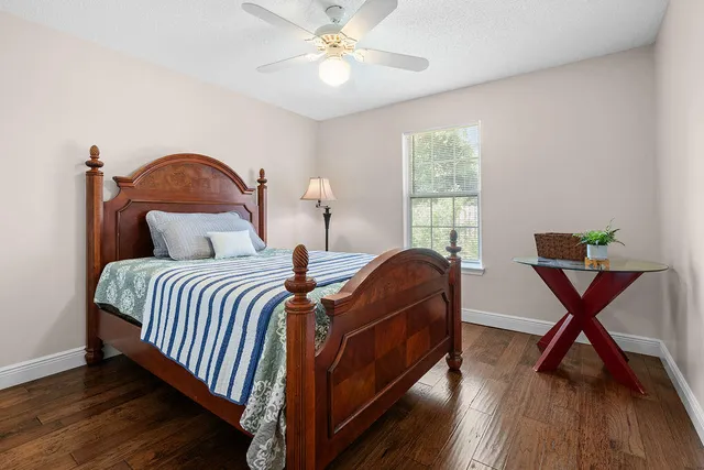 a view of a house with potted plants and a large window