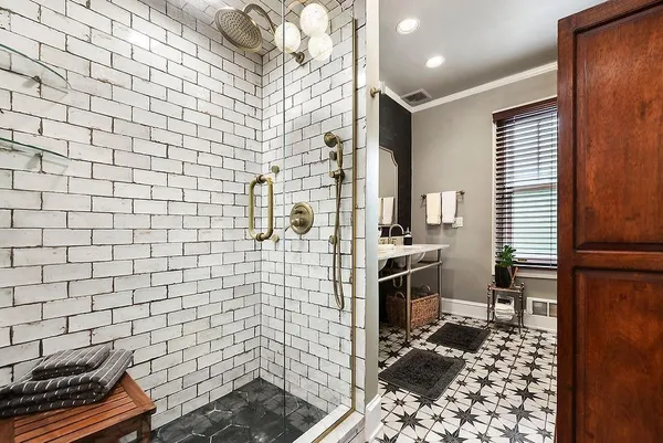 a bathroom with a shower