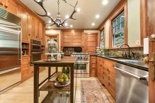 a kitchen with lots of counter top space