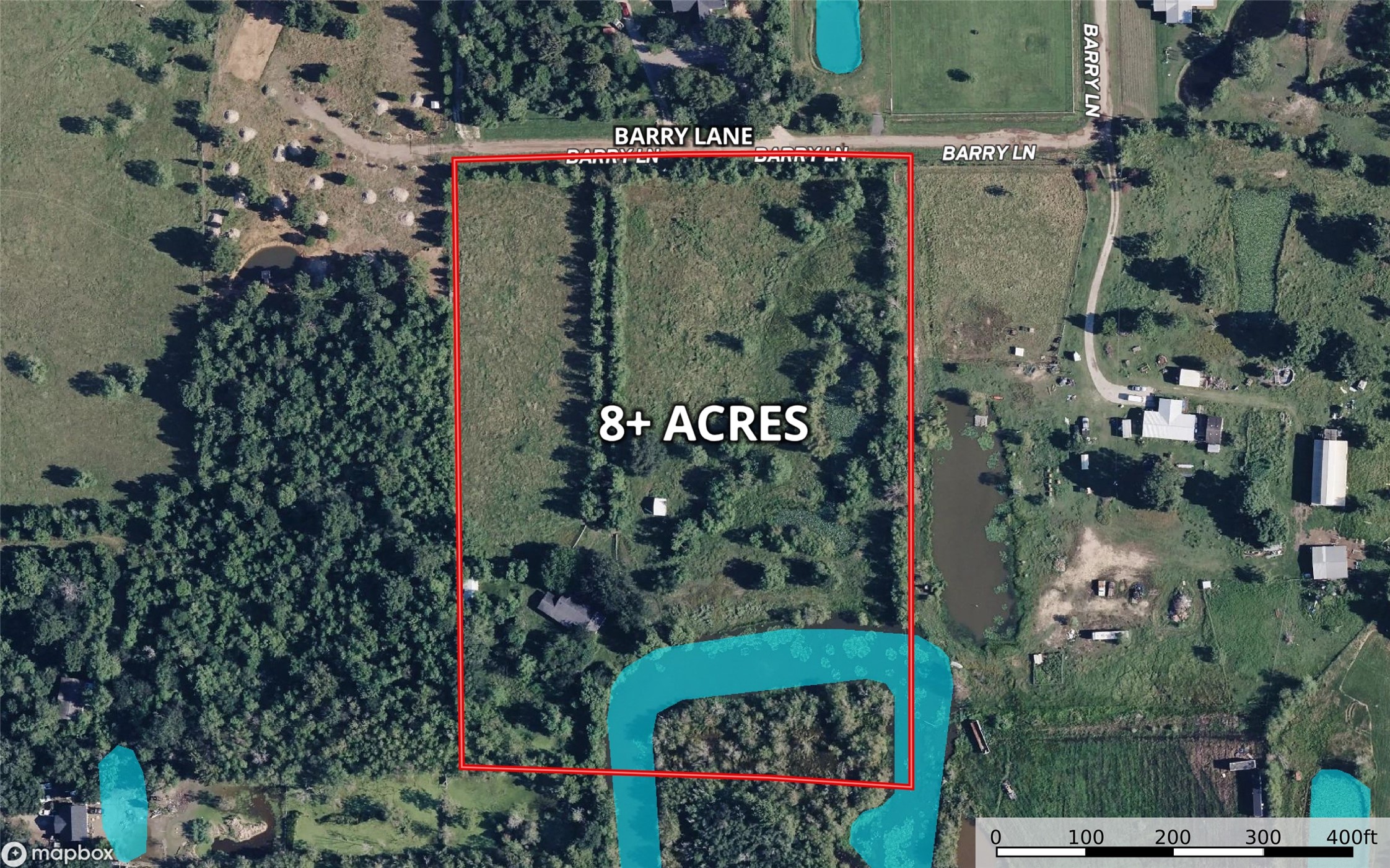 28619 Barry Lane Waller, TX 77484 - Photo 21 of 28 Aerial image with approximate property boundaries outlined to help visualize the overall size and layout of the acreage. Boundary lines are approximate and for illustration purposes only.