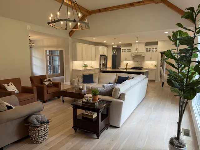 a kitchen with a sink and a refrigerator