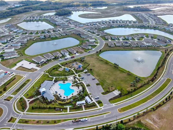 a view of a swimming pool with a garden