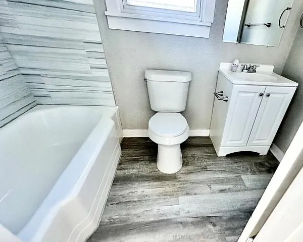 a bathroom with a toilet and a bathtub