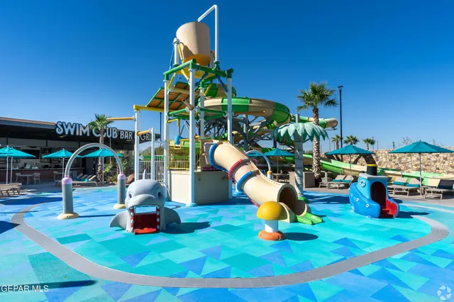 a view of a park with slide