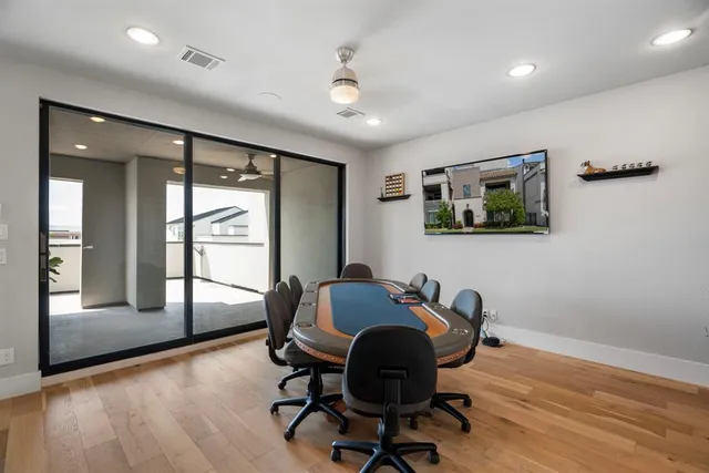 a workspace with furniture and a window