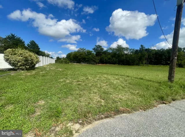 a view of a field with an trees