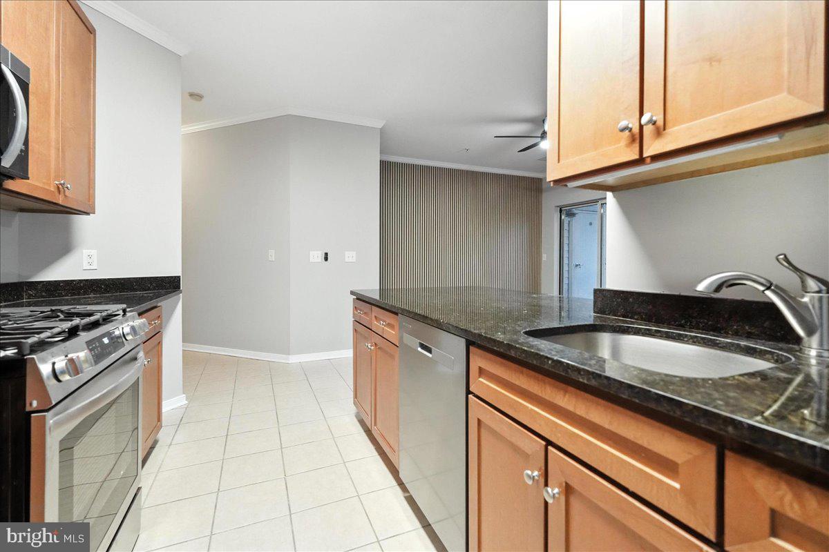 8045 Newell Street, Unit 301 Silver Spring, MD 20910 - Photo 4 of 19 a kitchen with granite countertop a sink stove and cabinets