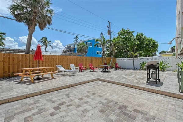 an outdoor view with patio