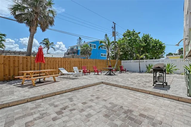 an outdoor view with patio