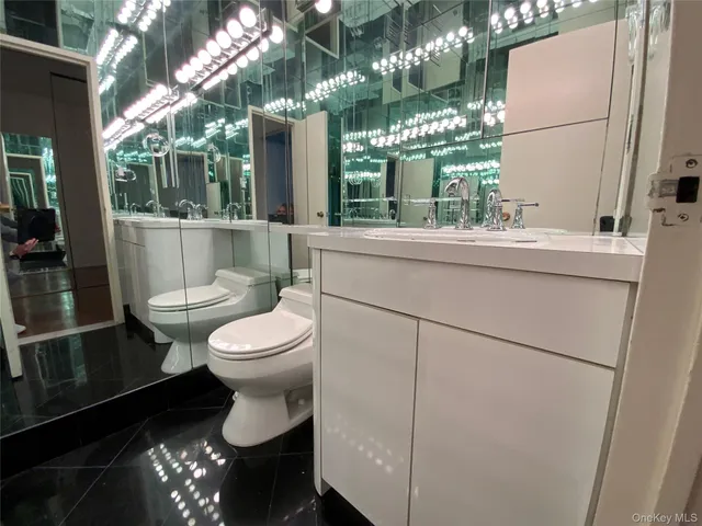 a bathroom with a toilet a sink and mirror