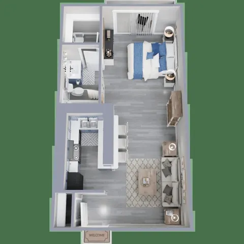 view of living room with furniture and floor to ceiling window