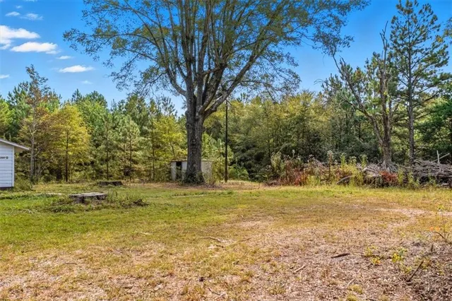 a view of a yard with an trees