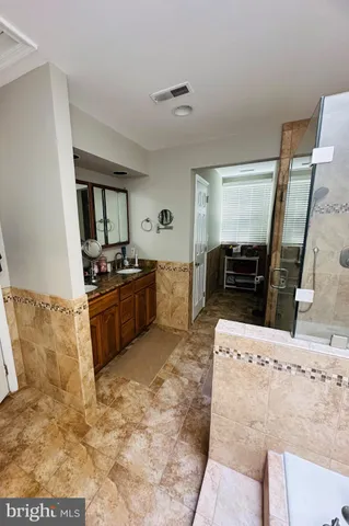a bathroom with a bathtub