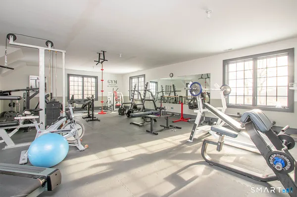 a view of a room with gym equipment