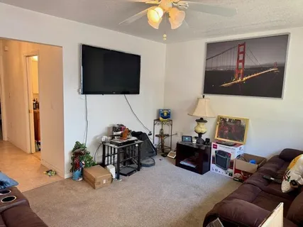 a living room with furniture and a flat screen tv