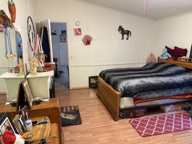 an aerial view of a houses with outdoor space and trees