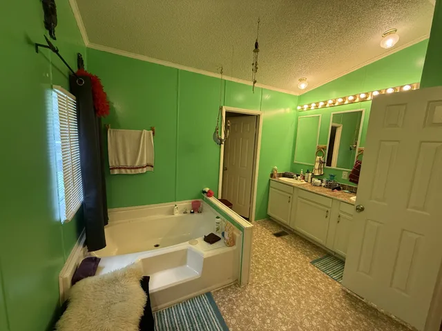 an aerial view of huge green field with lots of green space and fog