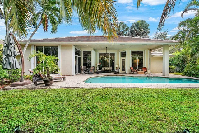 front view of a house with a patio
