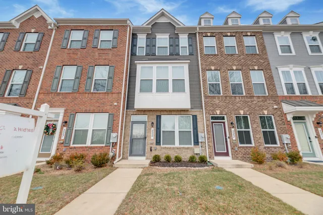 a front view of a brick building