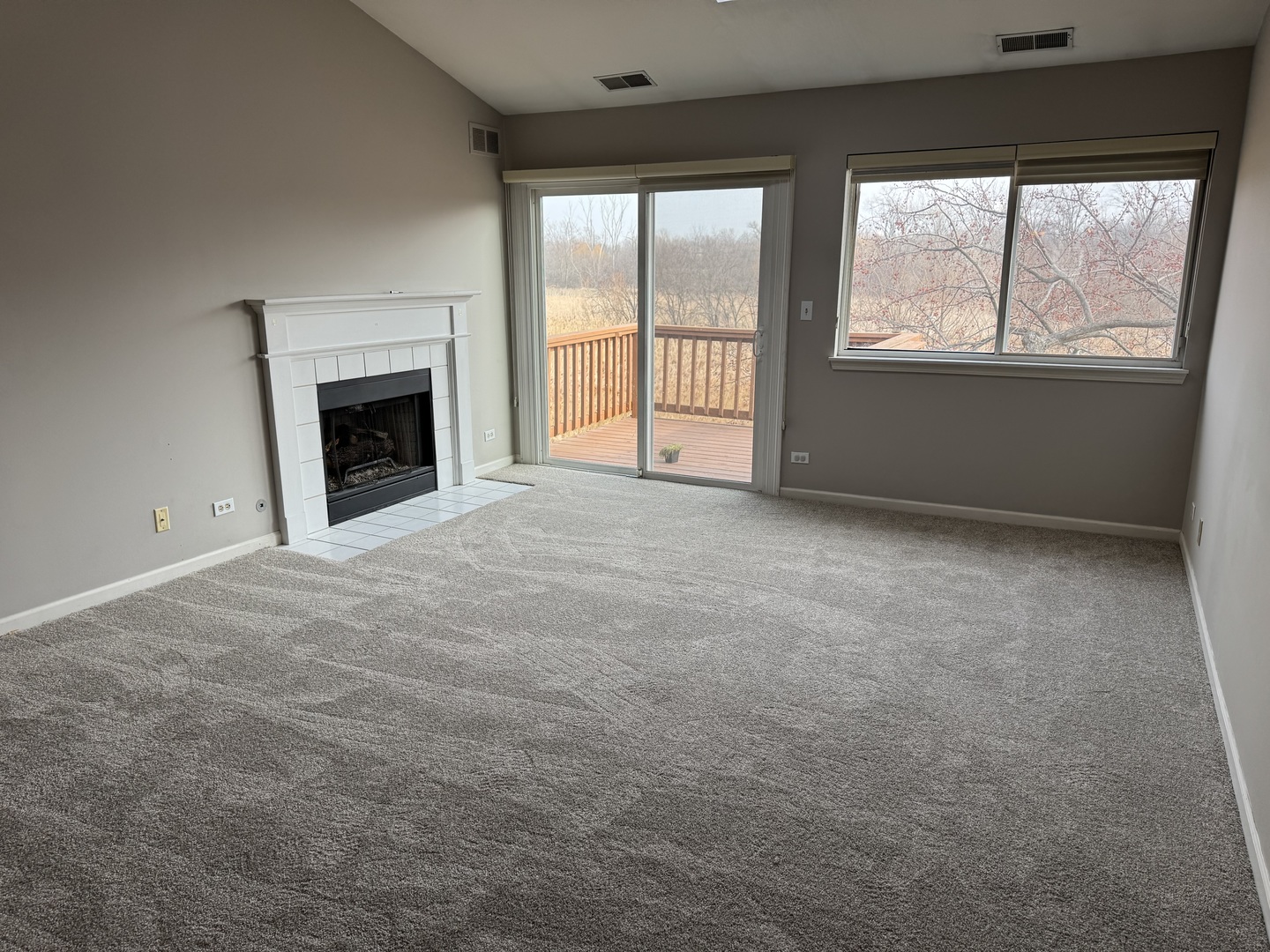 8393 Mystic Darien, IL 60561 - Photo 7 of 21 an empty room with windows fireplace and a ceiling fan