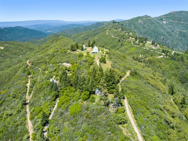 a view of a lush green hillside and houses