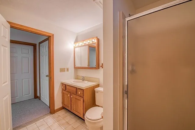 a bathroom with a toilet a sink and mirror