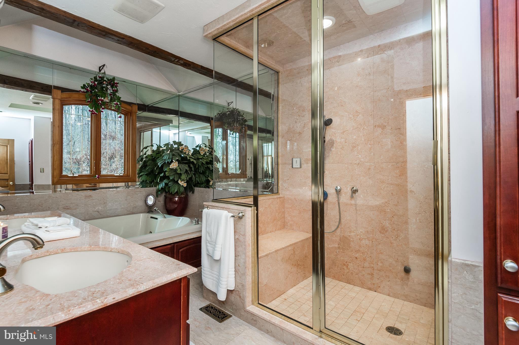 4137 Grave Run Road Manchester, MD 21102 - Photo 19 of 30 a bathroom with a granite countertop sink a mirror and shower