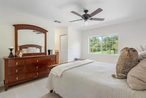 a bedroom with a bed and a dresser