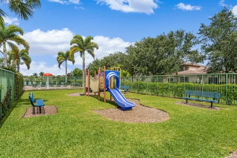 a view of a park with slide