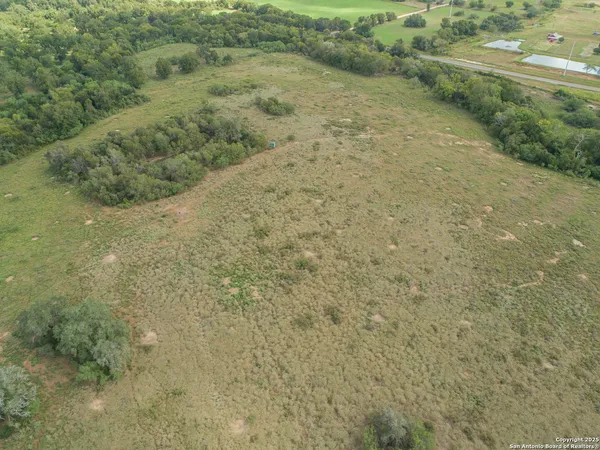 a view of a dry yard with lots of green space