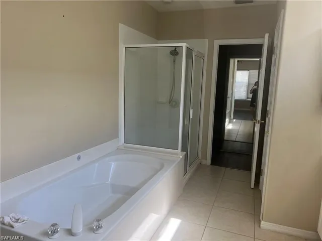 a bathroom with a bathtub