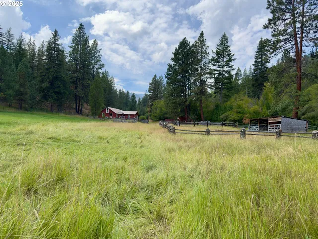 a view of a barn in the back yard